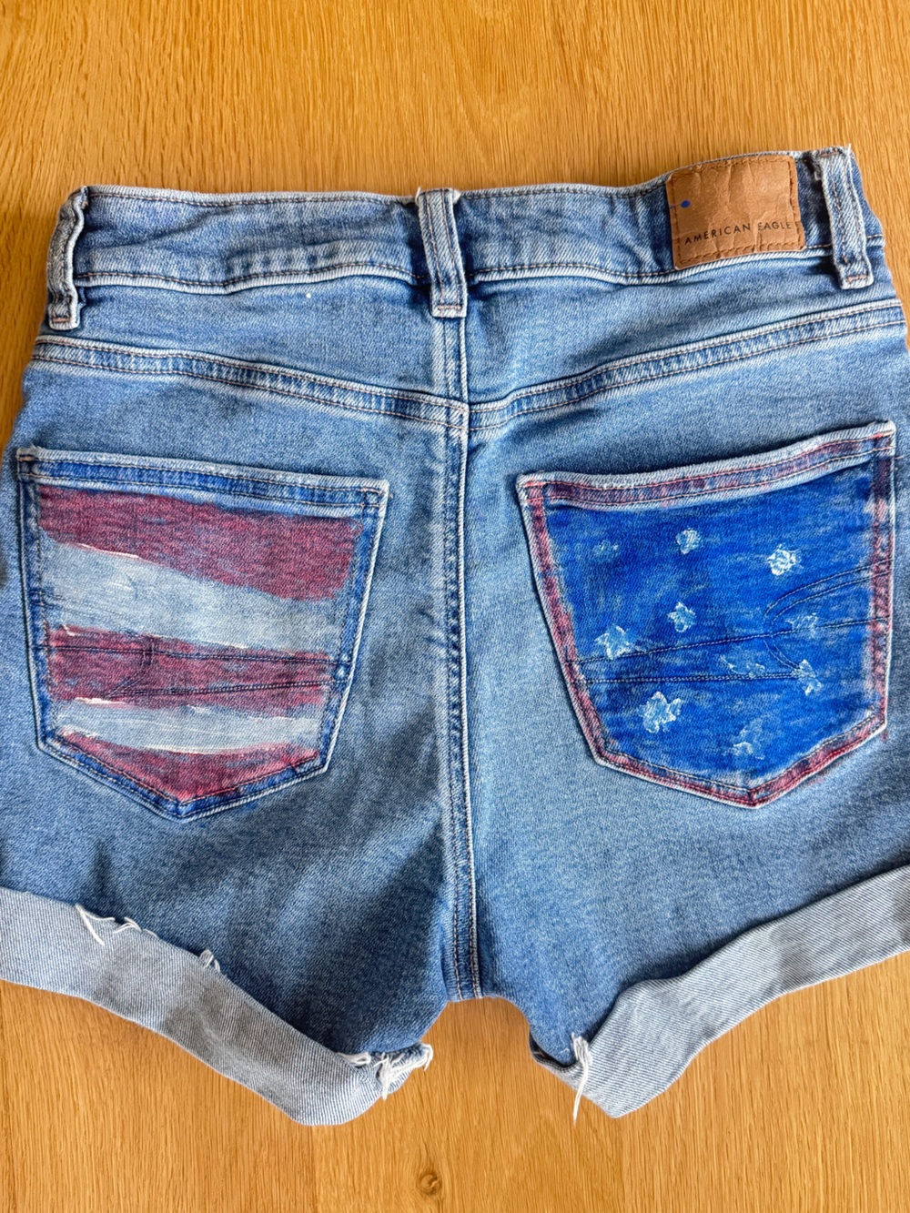 American Eagle Mom Shorts Americana Flag Star Pocket Denim Shorts Size 0
